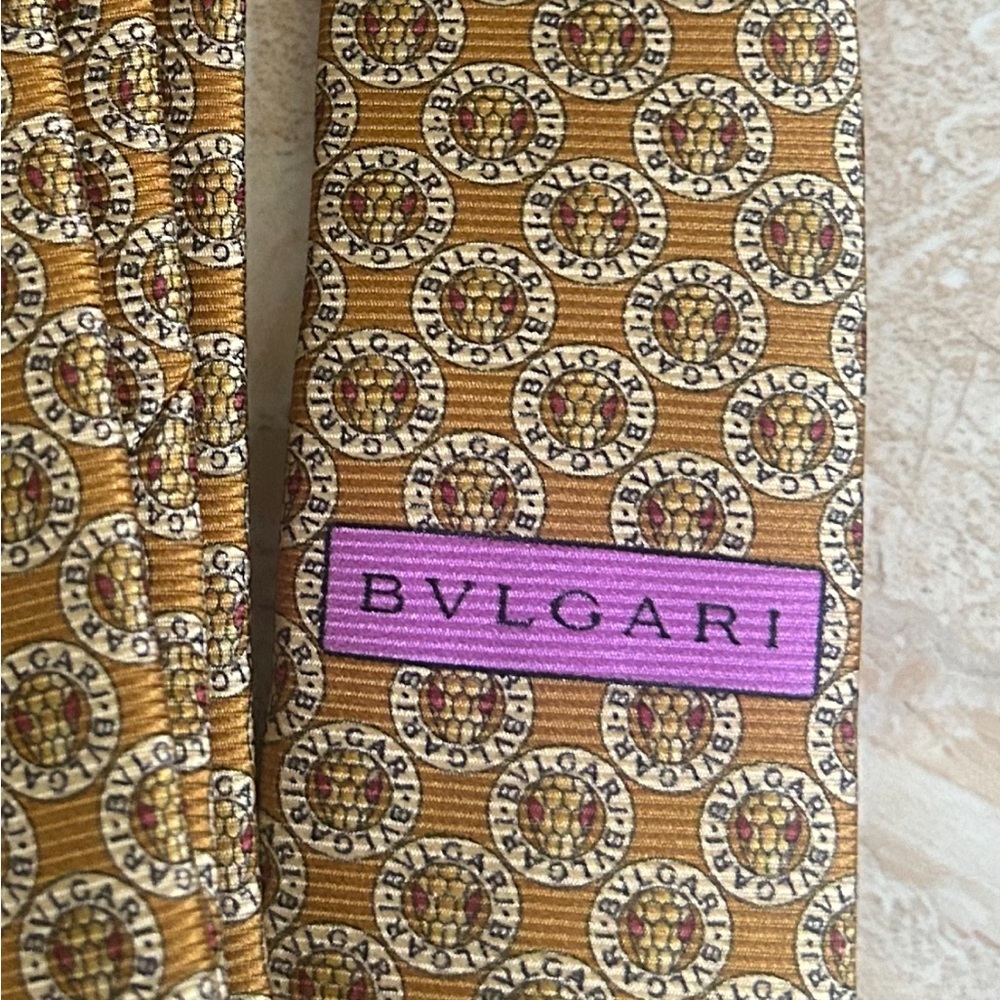 Bulgari Gold and Red Geometric Tie